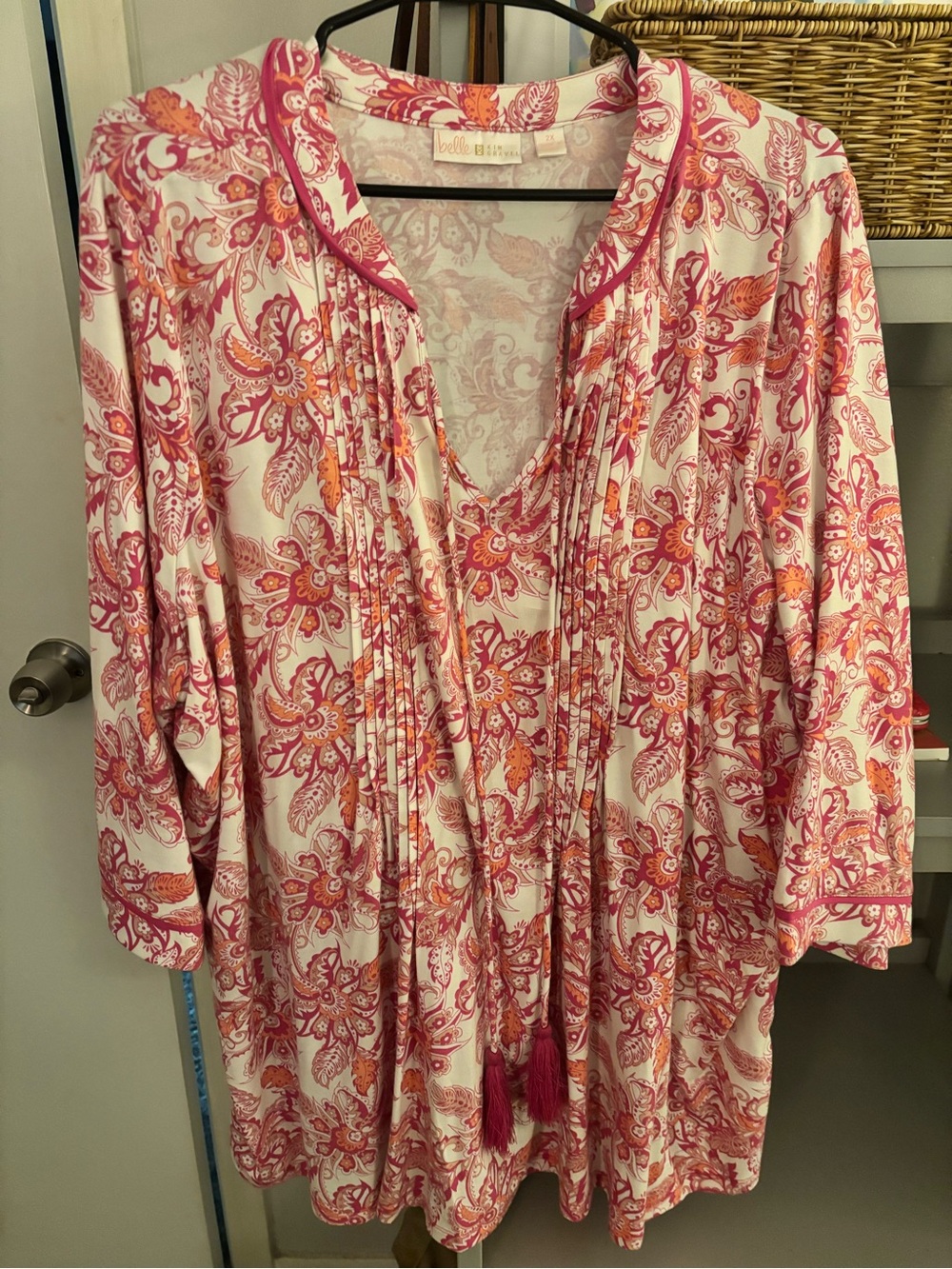 Belle by Kim Gravel Pink and Coral Paisley V-Neck Tunic